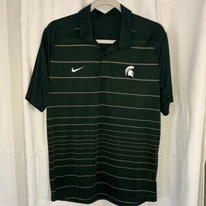 Men's Nike Green/White Michigan State Spartans Striped Dri-FIT Polo size Medium